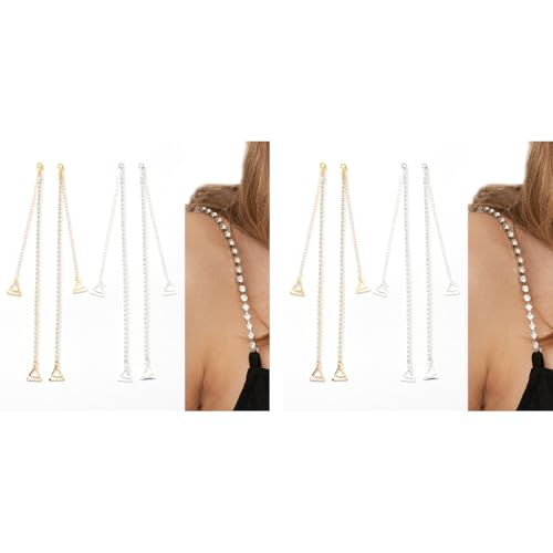 MAYCREATE® 4 Pairs Bra Straps for Women Fancy, Adjustable Crystal Beaded Bra Straps Chain, Rhinestone Straps for Bra Women, Shining Shoulder Strap for Strapless Dress (Silver & Gold) MAYCREATE® 4 Pairs Bra Straps for Women Fancy, Adjustable Crystal Beaded Bra Straps Chain, Rhinestone Straps for Bra Women, Shining Shoulder Strap for Strapless Dress (Silver & Gold)
